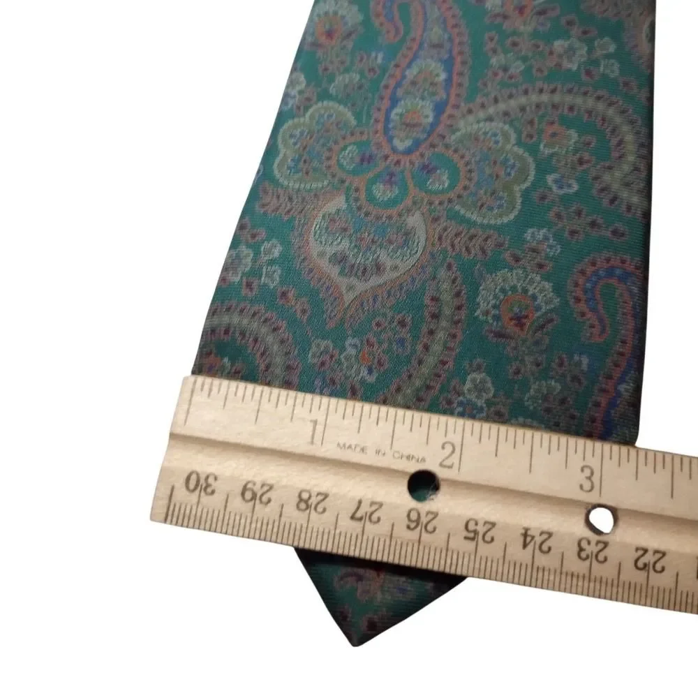Liberty of London Mens Silk Paisley Tie Green Blue Purple Made in USA Necktie